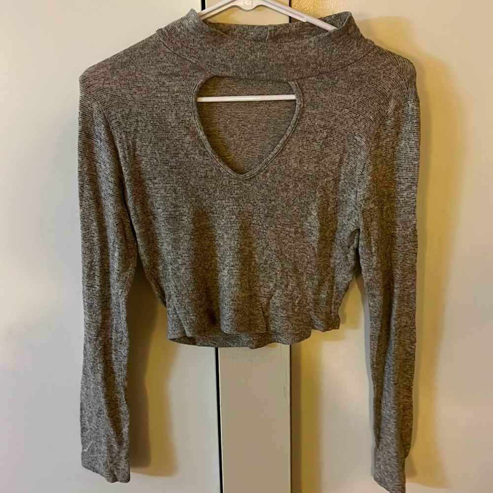 Turtleneck crop top with cutout at top of chest